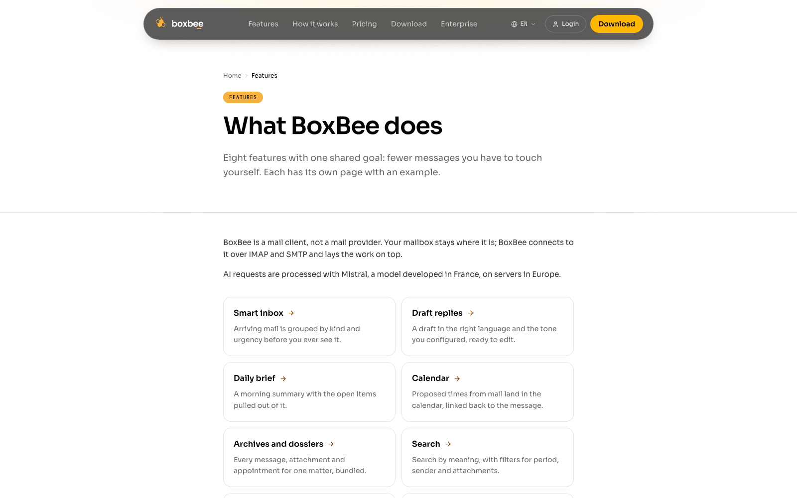 BoxBee features overview page